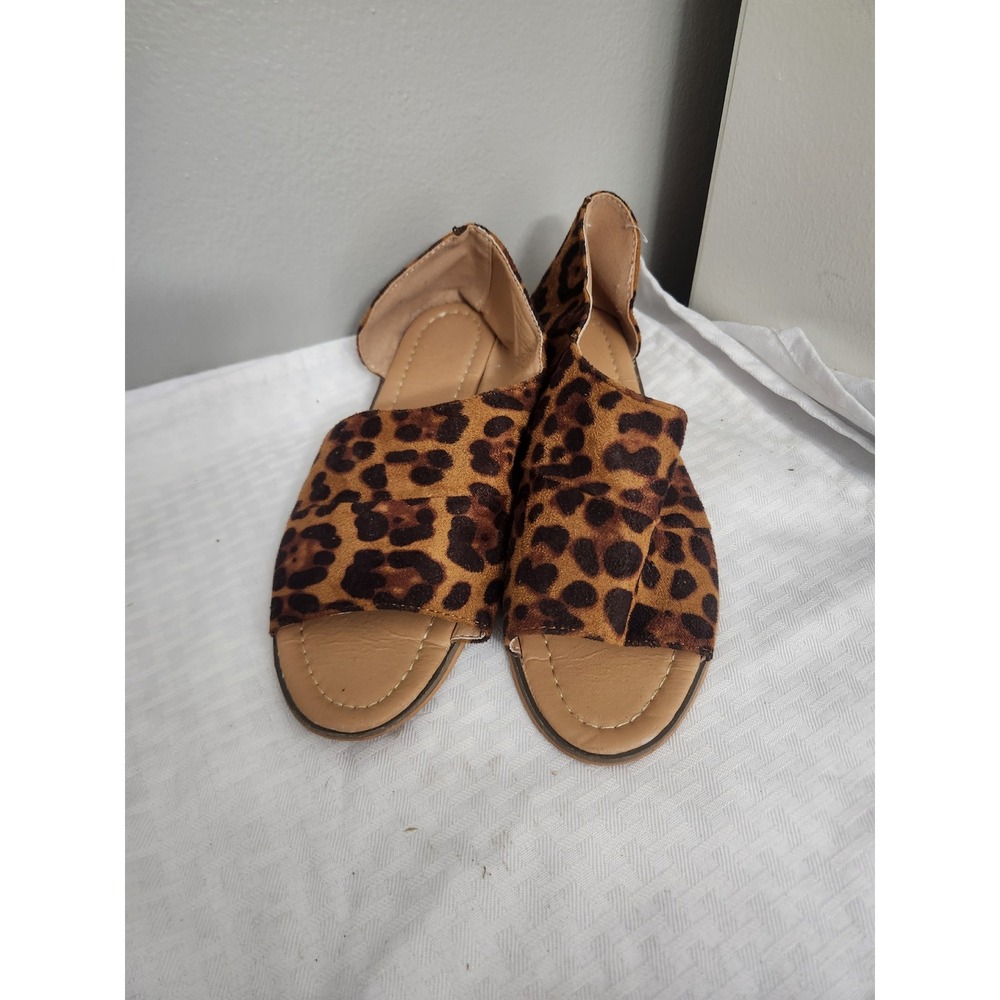 Leopard Print Open Toe d'Orsay Flats Animal Print Sandals Size 40